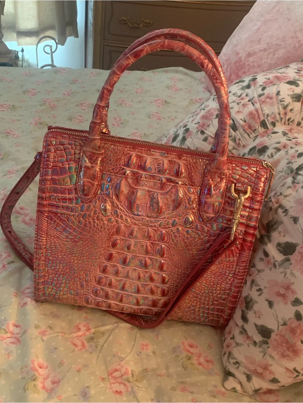 Brahmin Magenta Wonderland small Caroline purse satchel